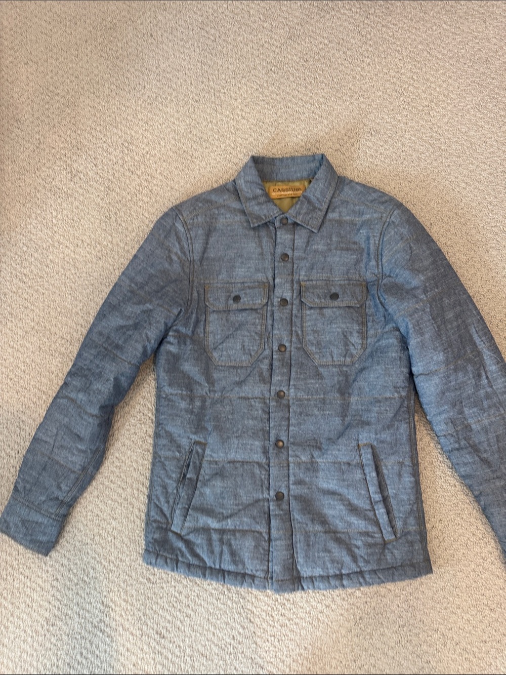 Quilted Shirt Jacket in Blue Chambray -